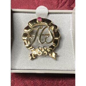 Avon 1988 Honor Society Lapel Pin Brooch 14k Gold Plated Pink Stone